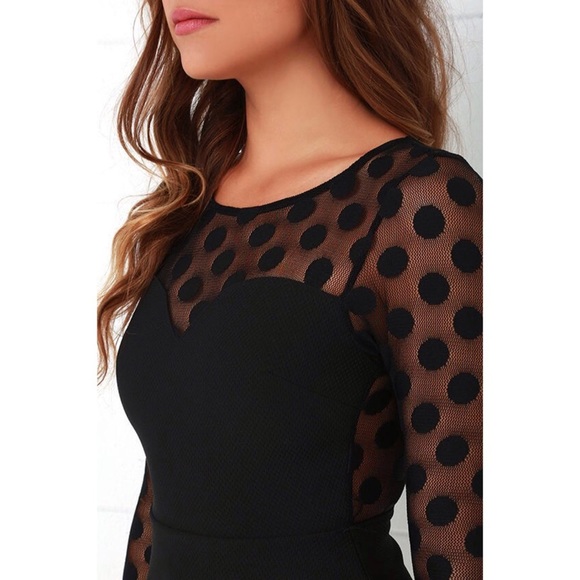 Lulus Polka Dot Mesh Long Sleeve Cute Skater Dress - Picture 6 of 10